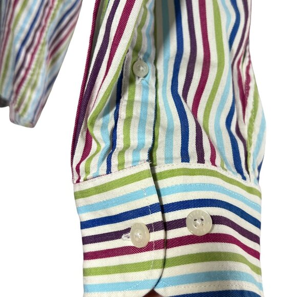Alan Flusser Mens XL Striped Button Down Shirt Multicolor Cotton Long Sleeve - Picture 8 of 11